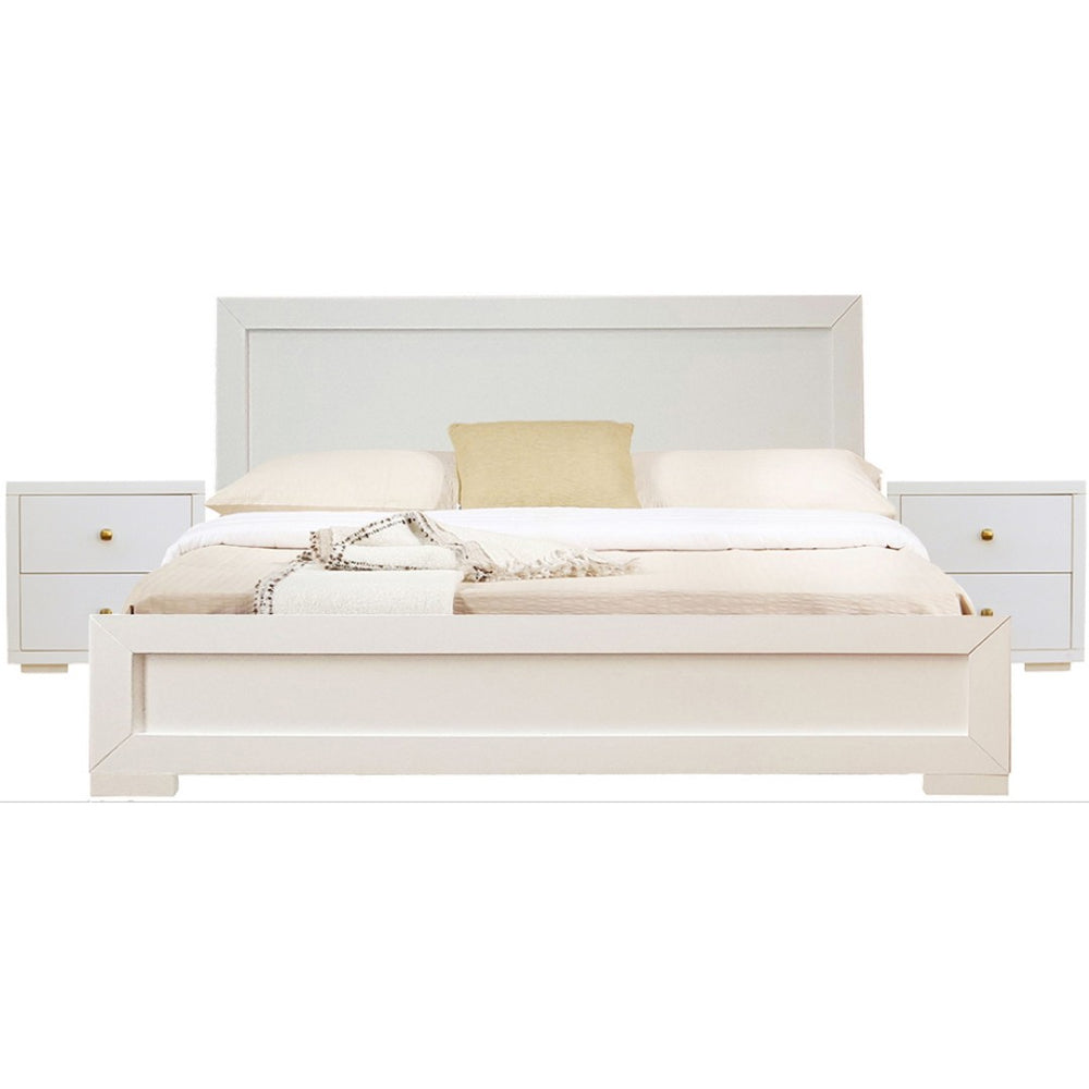 HomeRoots Moma Modern Wooden Platform Bed with Nightstand – Sleek Design, Durable Construction & Storage Solution White KING 467662
