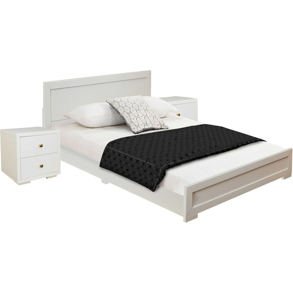 HomeRoots Moma Modern Wooden Platform Bed with Nightstand – Sleek Design, Durable Construction & Storage Solution White KING 467662