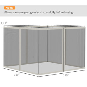 English Elm Outsunny 10' X 10' Replacement Mesh Sidewall Panels With Zippers For Gazebos, Easy Installation, White W2225P217254-GIGA