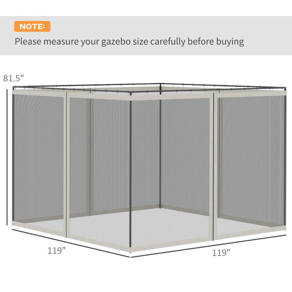 English Elm Outsunny 10' X 10' Replacement Mesh Sidewall Panels With Zippers For Gazebos, Easy Installation, White W2225P217254-GIGA