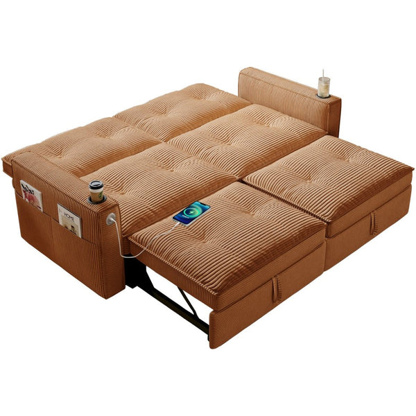 English Elm W3820s00010 Corduroy Sleeper Sofa Pull Out Guest Bed for Studio Apartments and Small Spaces Orange W3820S00030