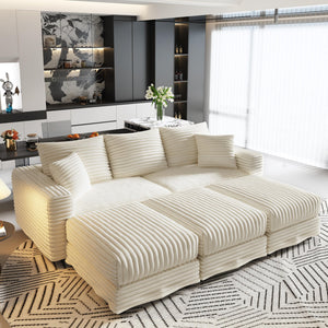 English Elm 82.7" Plush Corduroy 3-Seat Sofa - Cloud-Like Comfort With Versatile Ottomans For Living Spaces W1885S00156