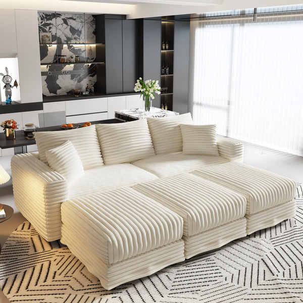 English Elm 82.7" Plush Corduroy 3-Seat Sofa - Cloud-Like Comfort With Versatile Ottomans For Living Spaces W1885S00156