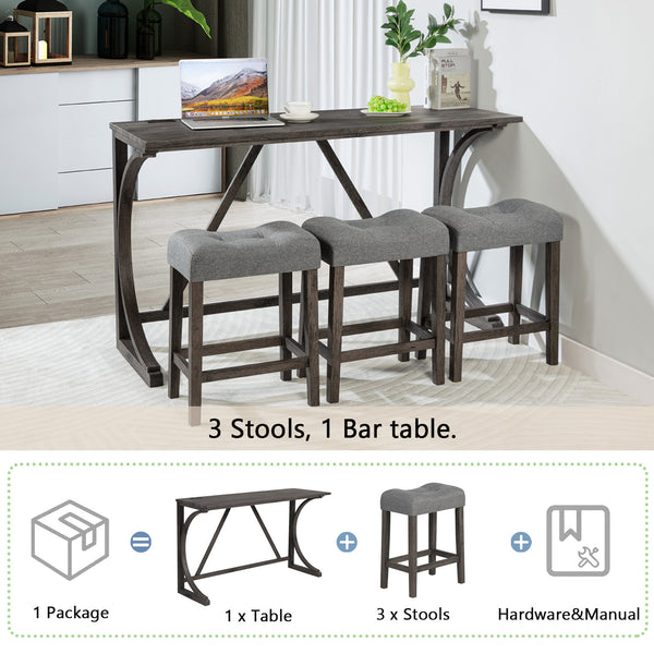 English Elm 4-Piece Bar Table Set With Power Outlet – Stylish Dining & Game Room Solution With 3 Padded Stools W1998P193825