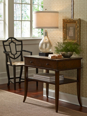 Wildwood Mercury Glass Lamp With Antiqued Teardrop Body, Black Wood Base & Brass Accents With Silk Shade 46785