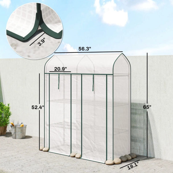 English Elm Portable Three Tier Mini Greenhouse with Uv Resistant Pe Cover and Steel Frame White T3971P468243
