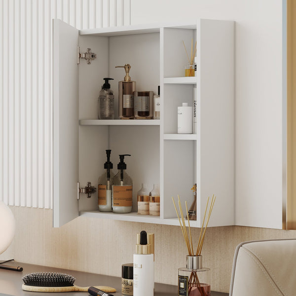 English Elm A white MDF mirror cabinet wall-mounted with storage compartments, space-saving, easy assembly, clear glass reflection69 W1512P405944