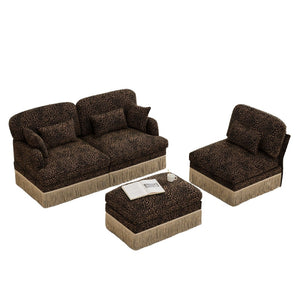 English Elm 100"comfy Chenille Leopard Print Sectional Sofa with Tassel Trim and Movable Ottoman Brown W5656S00014