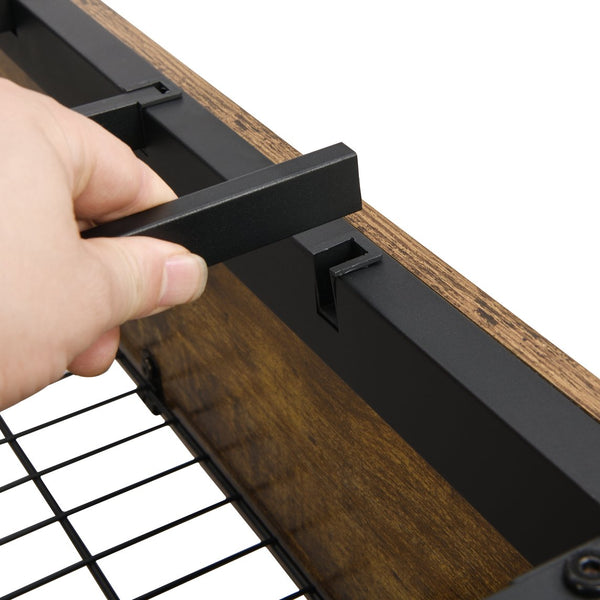 English Elm King Storage Bed Frame with USB Outlets, RGB LED Headboard, 4 Rolling Drawers & Metal Slats, Black Brown Gray W2297P291441