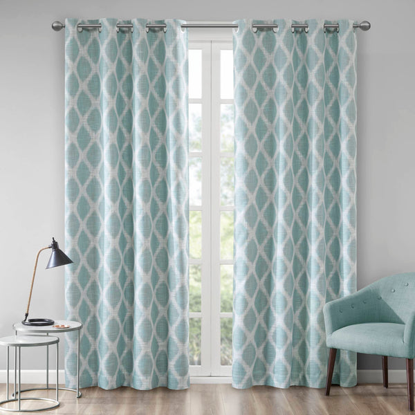 JLA Home SunSmart - Printed Ikat Blackout Curtain Panel with Silver Grommets — Energy-Saving, Noise-Reducing Style and Privacy Aqua SS40-0070