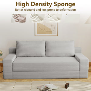 English Elm 70.87" Loveseat Sofa Bed Convertible, Corduroy Memory Foam Deep Seat, No Assembly, Antique Grey White T3936P386184