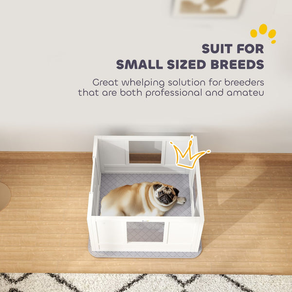 English Elm Pawhut Whelping Box For Small Dogs – Waterproof Pad, Adjustable Entrance & Clear Panels For Comfort W2225P249979-GIGA