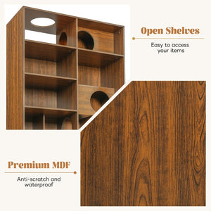 English Elm Modern Wood Grain Bookshelf Cat Habitat with Climbing Cubbies for Living Room Brown N752P395027D