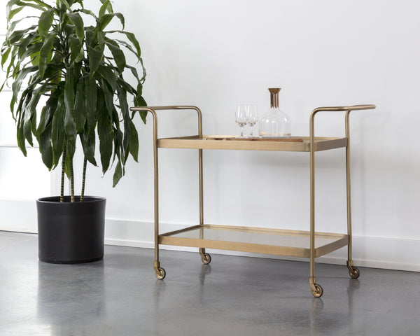 Sunpan DURVA Coastal Bar Cart – Elegant Glass & Rattan Serving Station for Stylish Entertaining Spaces 111311