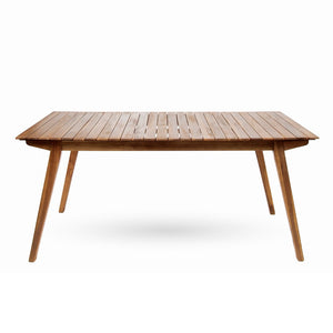 English Elm 69" Outdoor Acacia Wood Patio Dining Set Seats Six with Wicker Back Chairs Teak Finish N773OD00135B