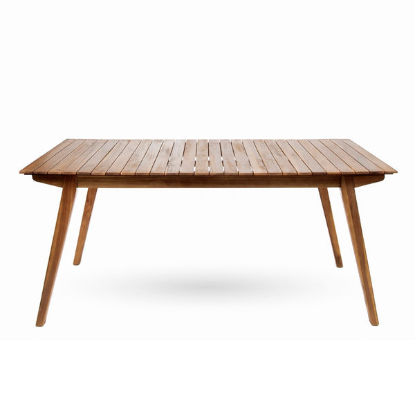 English Elm 69" Outdoor Acacia Wood Patio Dining Set Seats Six with Wicker Back Chairs Teak Finish N773OD00135B