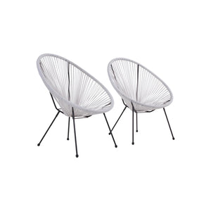 English Elm Set of 2 Egg-Shaped Lounge Chairs — Acapulco-Papasan Style, Powder-Coated Steel, Weather-Resistant, Stackable B120P361546