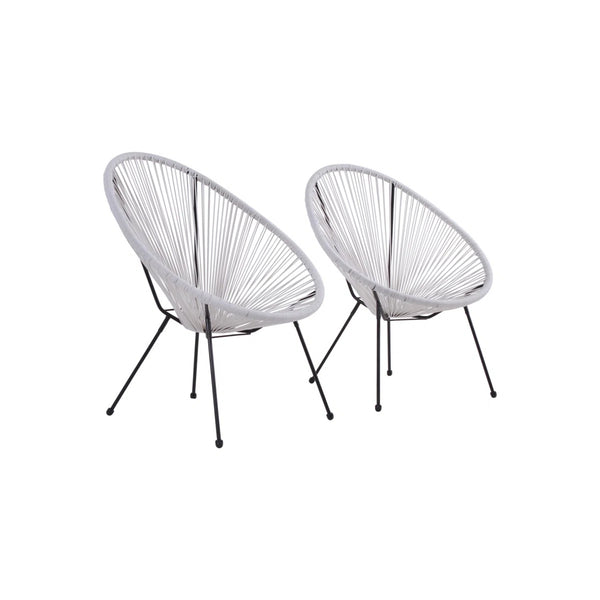English Elm Set of 2 Egg-Shaped Lounge Chairs — Acapulco-Papasan Style, Powder-Coated Steel, Weather-Resistant, Stackable B120P361546