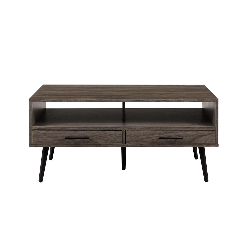 English Elm Walker Edison - Contemporary 2-Drawer Low Coffee Table Slate Grey – Warp-Resistant MDF, Tapered Metal Legs, Compact Storage B185P169012