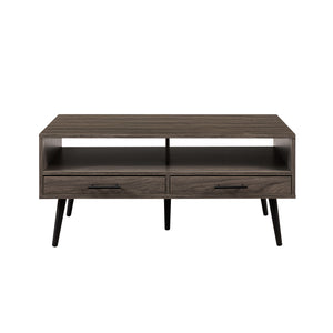 English Elm Walker Edison - Contemporary 2-Drawer Low Coffee Table Slate Grey – Warp-Resistant MDF, Tapered Metal Legs, Compact Storage B185P169012