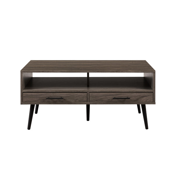 English Elm Walker Edison - Contemporary 2-Drawer Low Coffee Table Slate Grey – Warp-Resistant MDF, Tapered Metal Legs, Compact Storage B185P169012