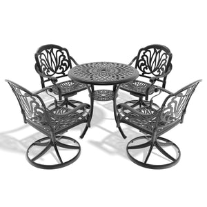 English Elm 5-Piece All-Weather Cast Aluminum Dining Set With Swivel Chairs & Round Table For Small Spaces W1710S00431