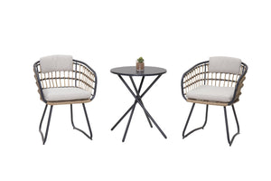English Elm 3-piece Outdoor Bistro Set Pe Wicker Cafe Chairs and Table for Balcony or Patio W3990S00003