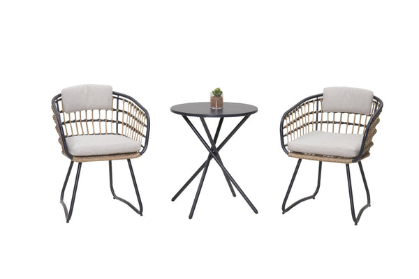 English Elm 3-piece Outdoor Bistro Set Pe Wicker Cafe Chairs and Table for Balcony or Patio W3990S00003