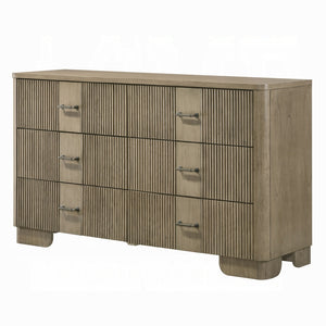 English Elm 1pc Transitional 6-Drawer Dresser in Antique Finish with Reeded Fronts, Felt-Lined Top, Metal Glides Oak 65 L x 21 W x 37 H B2741P408065