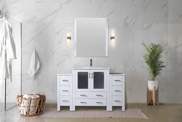 English Elm White 54" Bath Vanity with Side Cabinets, Chrome Faucet, Scratch-Resist Ceramic Top & 28" Mirror B2731S01372