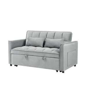 English Elm 55.1-inch Convertible Velvet Futon Sofa Bed with Storage and Adjustable Iron Frame W2564P445798