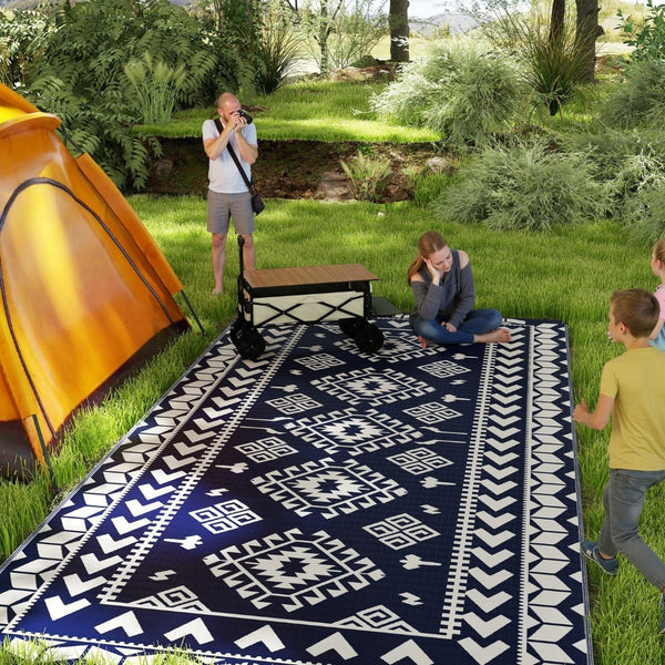 English Elm Outsunny Reversible Polypropylene Outdoor Rug Waterproof Patio Camping Mat with Carry Bag Blue W2225P485546