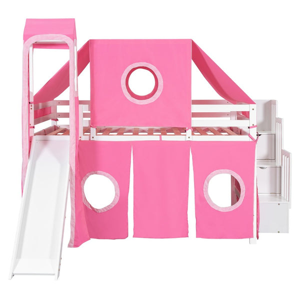 English Elm Full Size Castle Loft Bed with Tent Canopy and Tower for Kids Playroom LT000569AAH-1
