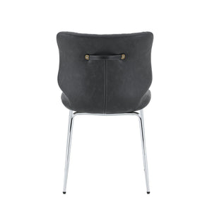 English Elm Dark Oil Waxed Faux Leather Dining Chair Set with Diamond Tufted High Back Metal Legs Dark Gray W3493P444883