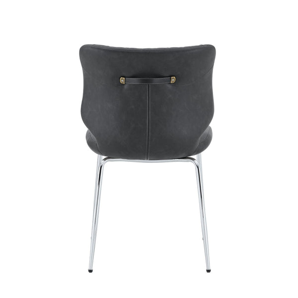 English Elm Dark Oil Waxed Faux Leather Dining Chair Set with Diamond Tufted High Back Metal Legs Dark Gray W3493P444894