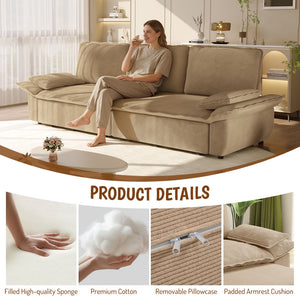 English Elm 94.5" King Convertible Sleeper Sofa Corduroy Upholstered Chaise Lounge Guest Room Bed Camel W1885S00309