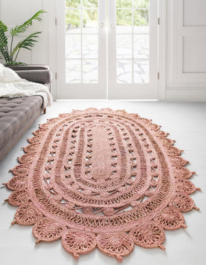 Unique Loom Braided Jute Punita Hand Braided Novelty Rug Pink,  5' 1" x 8' 0"