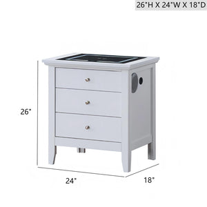English Elm Hammond Smart 3-Drawer Nightstand White with USB Charging, Glass Top, Built-In Speakers, Dovetail Drawers B078P408787