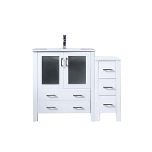 English Elm White 42" Single Bath Vanity with Side Cabinet, White Ceramic Top, Soft-Close Drawers & Chrome Faucet B2731S01195