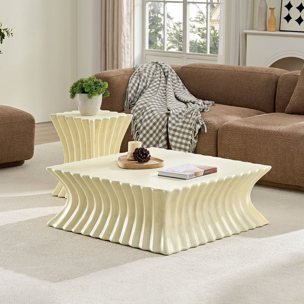 English Elm 35.04 Inch Oval Fiberglass Coffee Table Vintage Distressed Finish for Living Room W876P408731