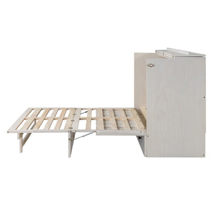 English Elm Queen Murphy Wall Bed with Usb Ports Storage Drawers and Cabinet Style Panel Front White N708S00006AAK