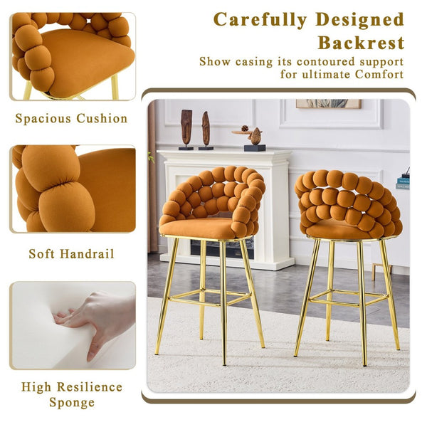 English Elm Set of 2 Sculptural Bubble Back Velvet Barstools with Glamorous Electroplated Legs Gold,Orange W3875P370838