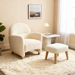 English Elm Modern Upholstered Accent Chair with Ottoman Set for Cozy Reading Nooks and Small Spaces Beige+White W2085P382556