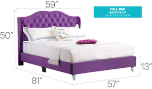 English Elm Transitional Purple Velvet Upholstered Full Bed with Sturdy Frame, 50"H x 60"W x 80"D, Quick Assembly, Bold Style B078108100