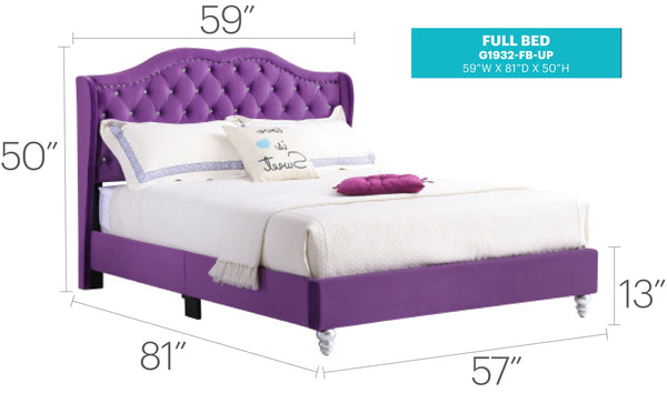 English Elm Transitional Purple Velvet Upholstered Full Bed with Sturdy Frame, 50"H x 60"W x 80"D, Quick Assembly, Bold Style B078108100