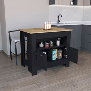English Elm Floyd Modern Kitchen Island 35.3" H Black/Macadamia – 2 Doors, 3 Shelves, Engineered Wood Storage B097P199733