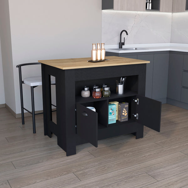 English Elm Floyd Modern Kitchen Island 35.3" H Black/Macadamia – 2 Doors, 3 Shelves, Engineered Wood Storage B097P199733