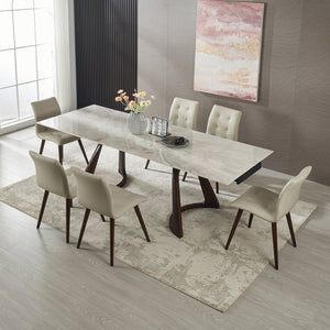 English Elm 1+6 Sintered Stone Extendable Dining Table Seats Six with Steel Base Modern W5630S00005