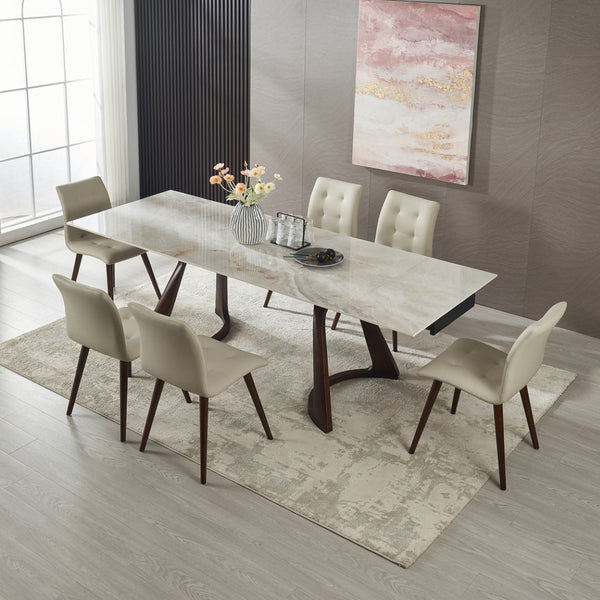English Elm 1+6 Sintered Stone Extendable Dining Table Seats Six with Steel Base Modern W5630S00005