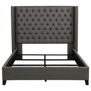 English Elm Lendra Grey Queen Panel Bed with Tufted Wingback Headboard, Nailhead Trim, Sturdy Pine-Birch Frame B062S00824